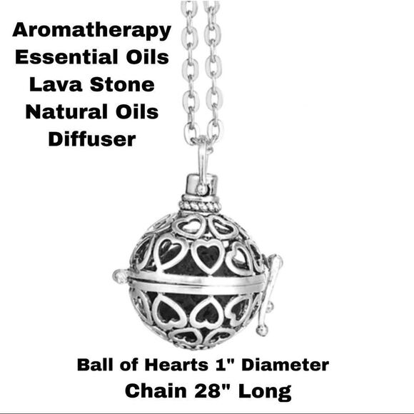 NEW Silver Open Heart Chime Aromatherapy Lave Ball Pendant Necklace 28" - Picture 2 of 4